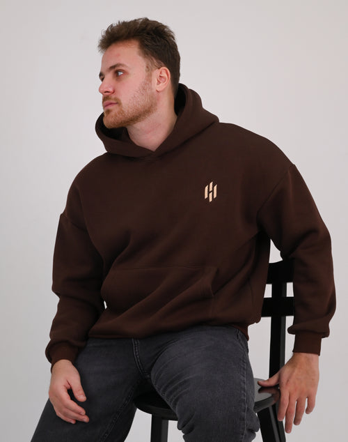 Brown Premium Box Fit Hoodie - Embroidered Logo