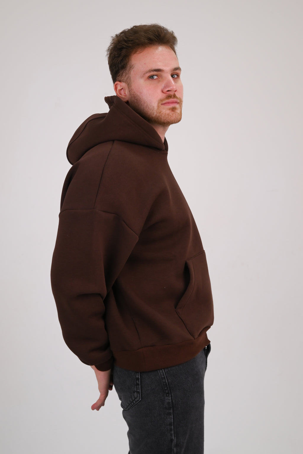 Brown Premium Box Fit Hoodie - Embroidered Logo