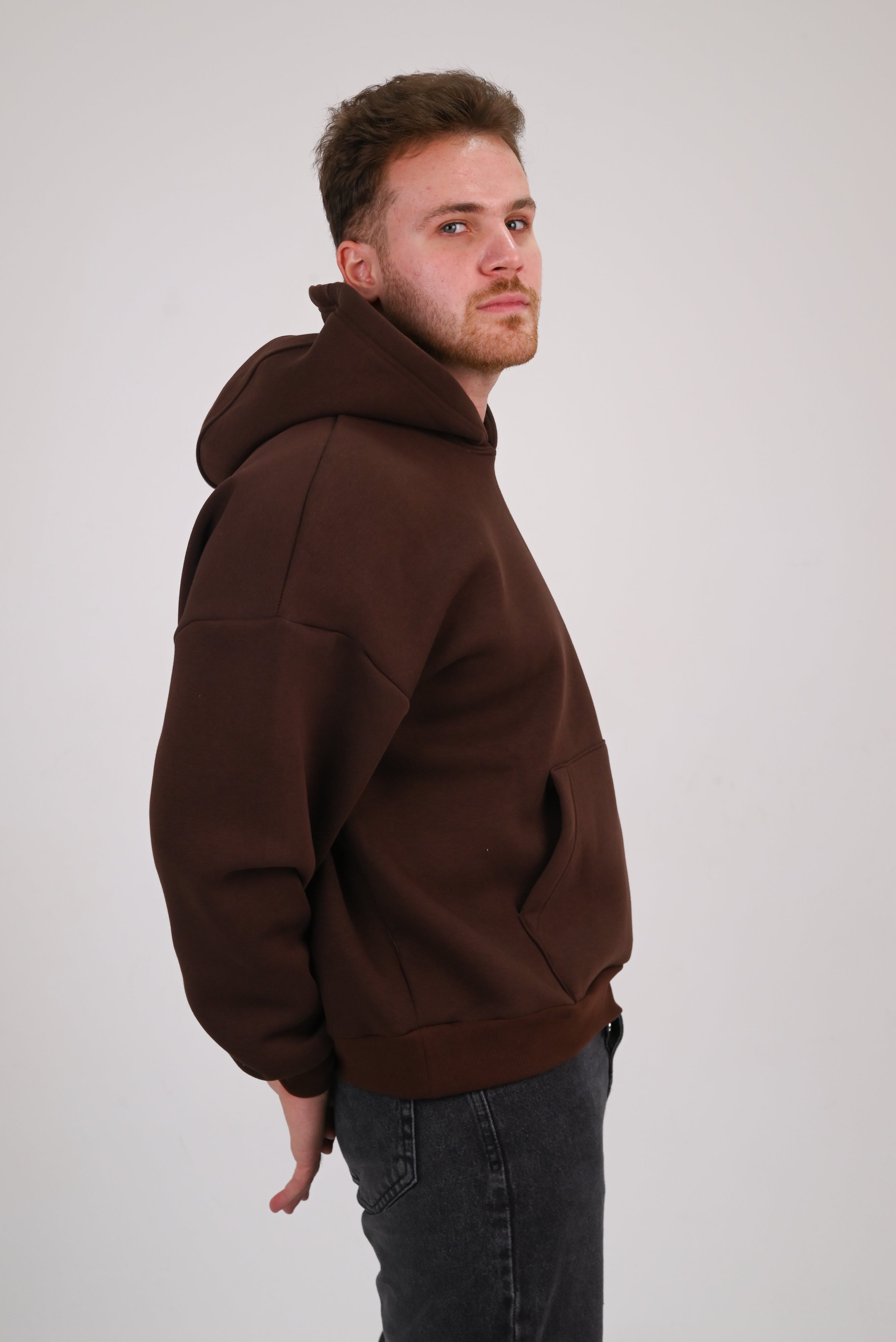 Brown Premium Box Fit Hoodie - Embroidered Logo