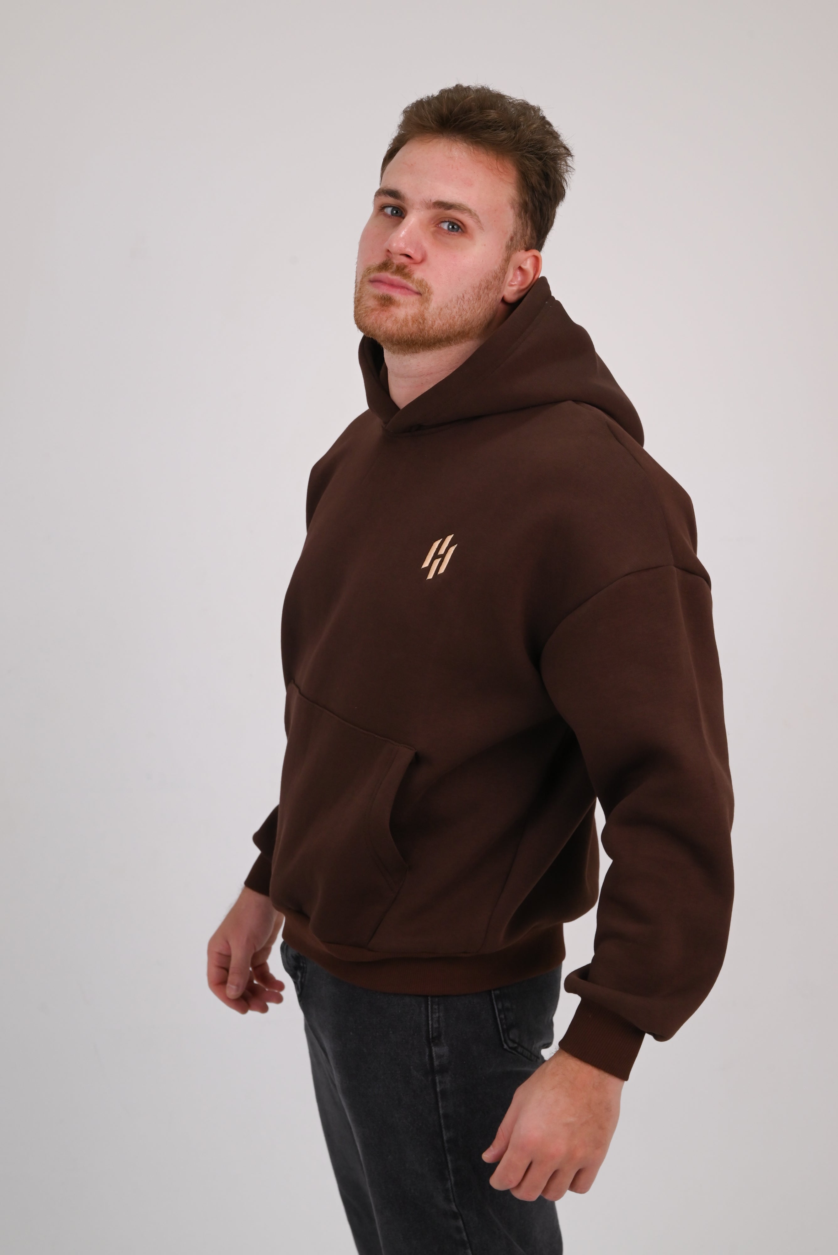 Brown Premium Box Fit Hoodie - Embroidered Logo