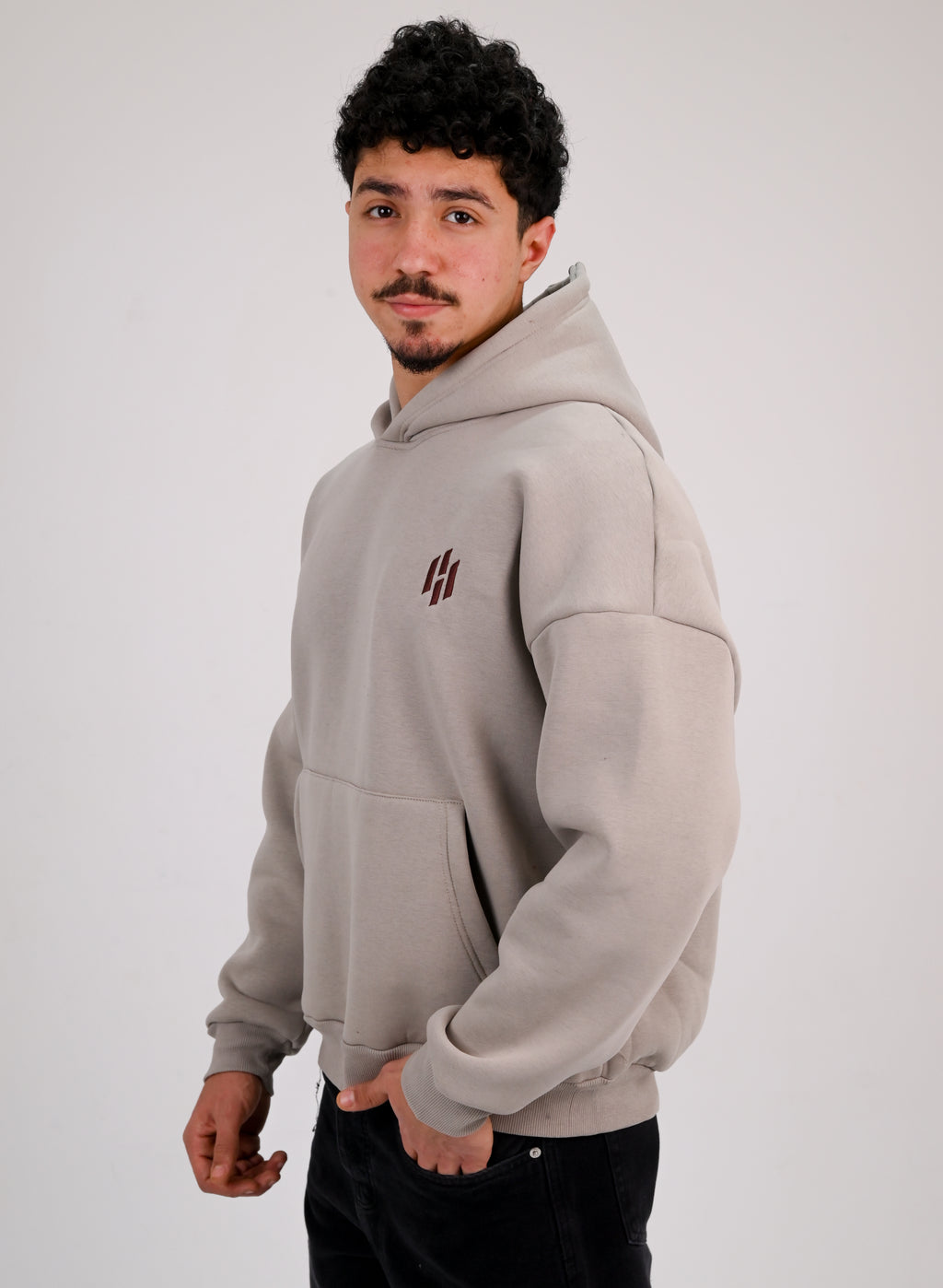 Premium Box Fit Hoodie - Silver Embroidered Logo Edition
