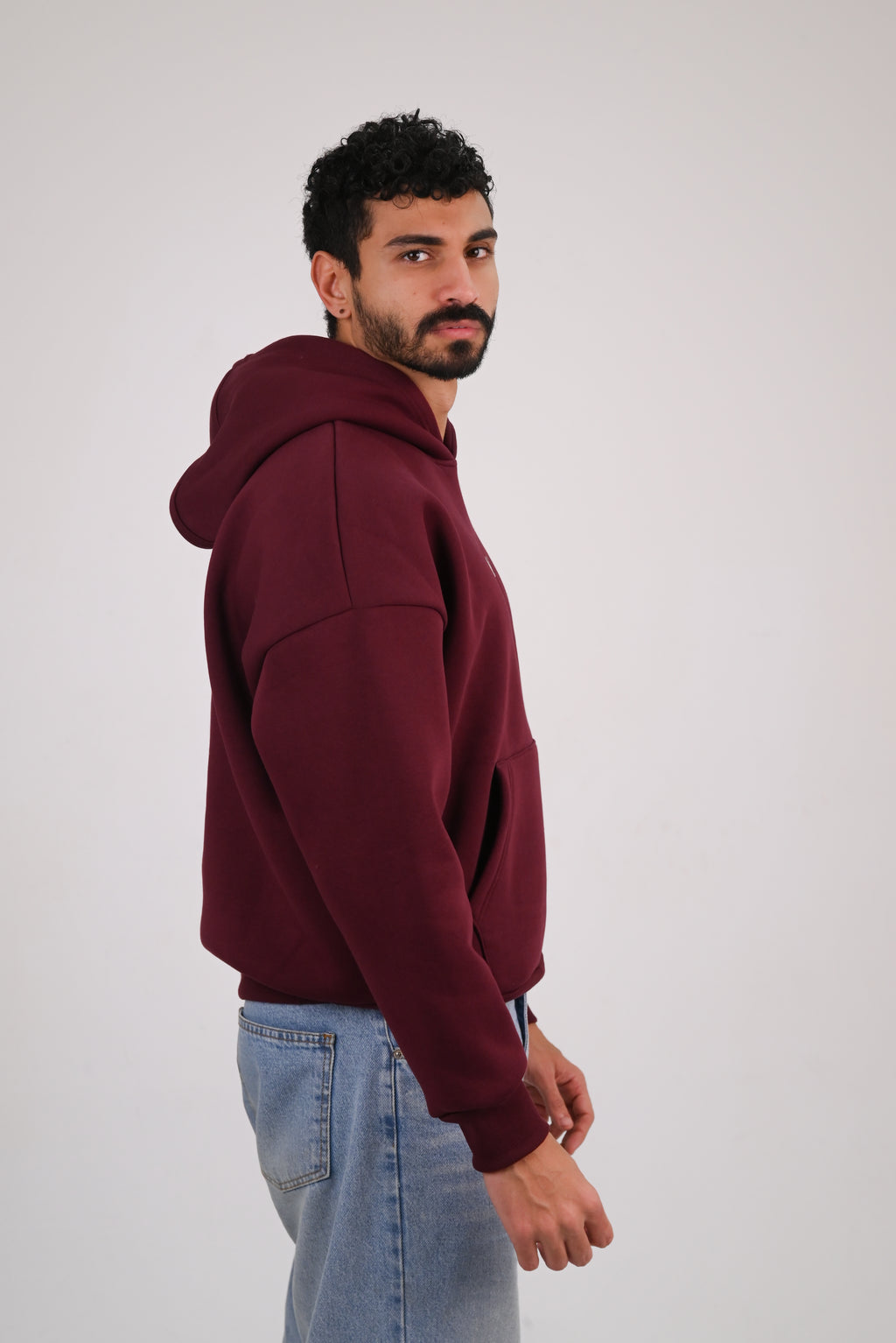Burgundy Premium Box Fit Hoodie - Embroidered Signature