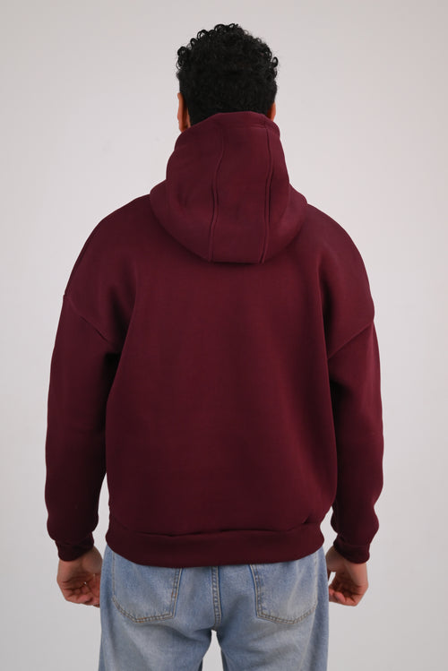 Burgundy Premium Box Fit Hoodie - Embroidered Signature