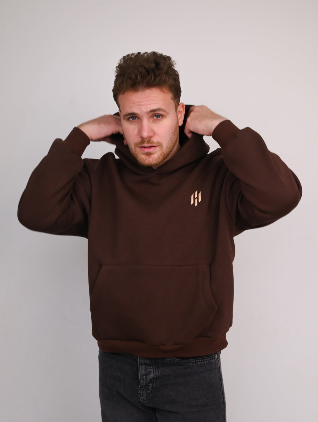 Brown Premium Box Fit Hoodie - Embroidered Logo